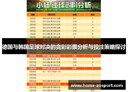 德国与韩国足球对决的竞彩彩票分析与投注策略探讨